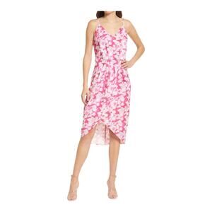 Chelsea28 dress sleeveless faux wrap floral pink Large L
